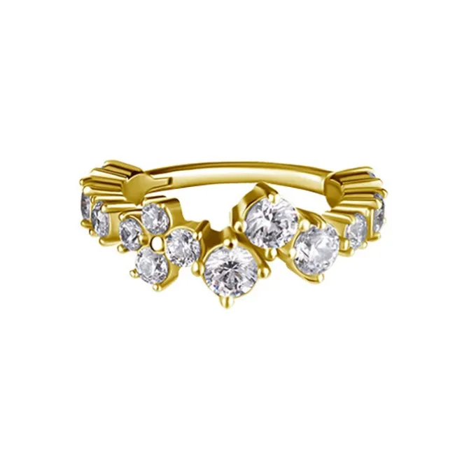 Kolczyk kółko clicker z białymi cyrkoniami - CoCr NF - złoty - K-066