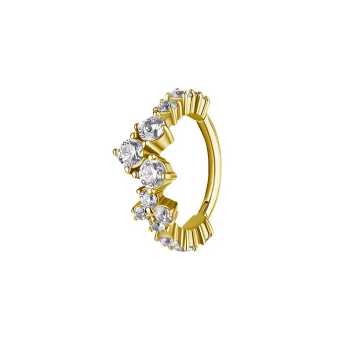 Kolczyk kółko clicker z białymi cyrkoniami - CoCr NF - złoty - K-066
