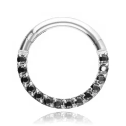 Kolczyk kółko CLICKER z czarnymi cyrkoniamii - K-003