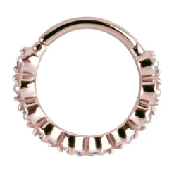 Kolczyk kółko clicker z czarnymi cyrkoniami - różowe złoto - K-006