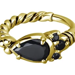 Kolczyk kółko clicker złoty z czarnymi cyrkoniami - K-012