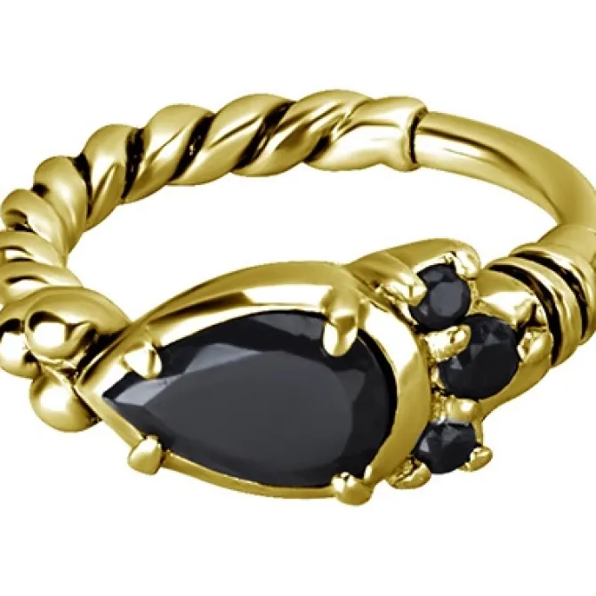 Kolczyk kółko clicker złoty z czarnymi cyrkoniami - K-012