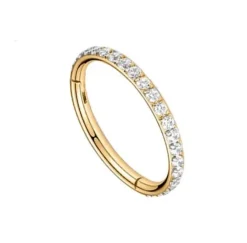 Kolczyk kółko clicker złoty z białymi cyrkoniami - K-010