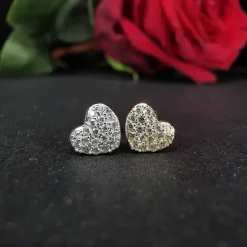 Kolczyk labret - srebrne serce z białymi kryształkami - LGW-008