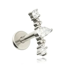 Kolczyk labret cluster z białymi cyrkoniami - srebrny - LGW-058