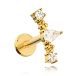 Kolczyk labret cluster z białymi cyrkoniami - złoty - LGW-058