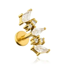 Kolczyk labret cluster z białymi cyrkoniami - złoty - LGW-057