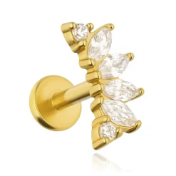 Kolczyk labret cluster z białymi cyrkoniami - złoty - LGW-056