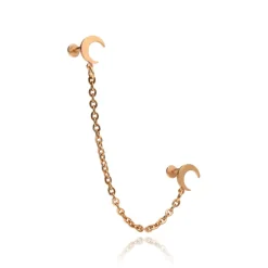 Kolczyk labret księżyce z łańcuszkiem - różowe złoto - LGW-044/2