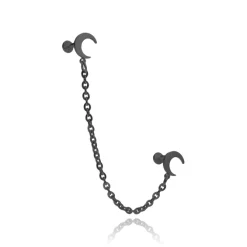 Kolczyk labret księżyce z łańcuszkiem - czarny - LGW-044/2