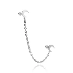 Kolczyk labret księżyce z łańcuszkiem - srebrny - LGW-044/2