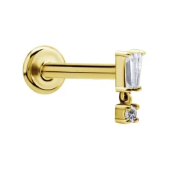 Kolczyk labret ozdobny - złoty z białymi cyrkoniami - LGW-037