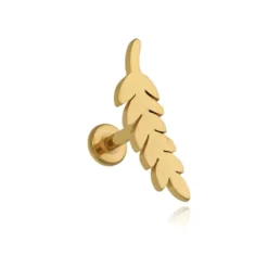 Kolczyk labret złoty listek - prawy - LGW-039