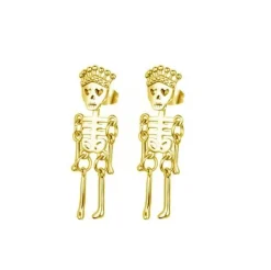 Kolczyki - złote urocze szkielety - czaszki - KU-005
