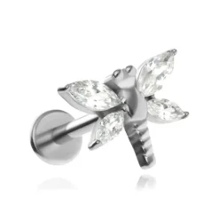 Labret - ważka z białymi kryształkami srebrny - LGW-034