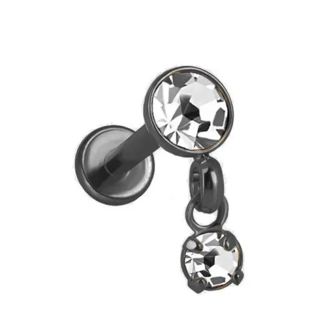 Labret czarny ozdobny z cyrkonią - LGW-017