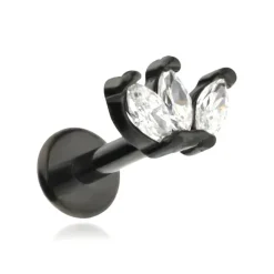 Labret czarny z białymi cyrkoniami - LGW-014