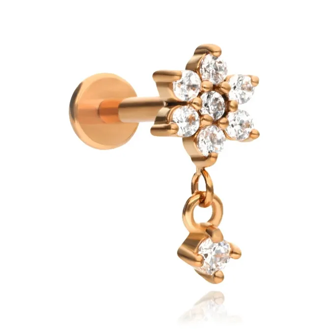 Labret różowe złoto kwiat - LGW-013