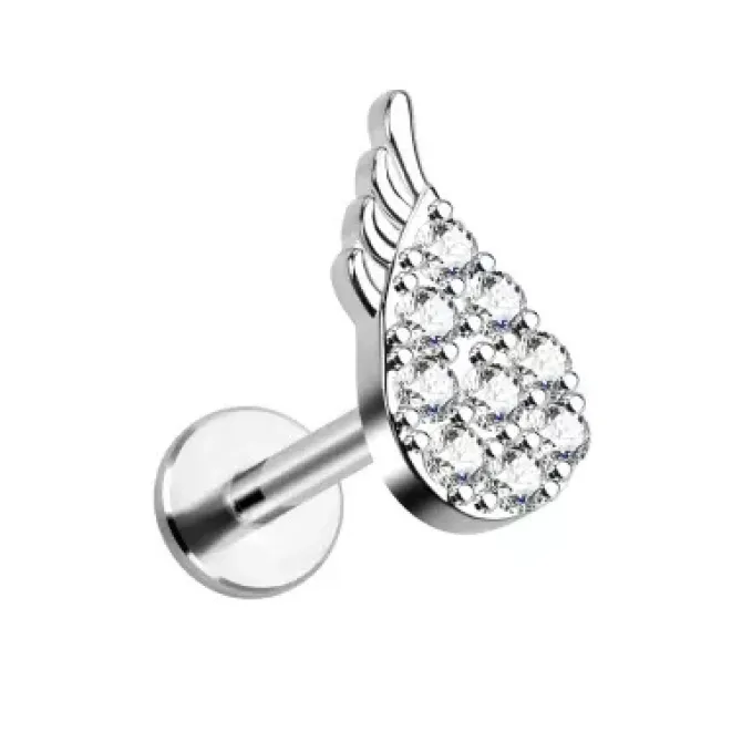 Labret srebrne skrzydło z białymi cyrkoniami - LGW-022