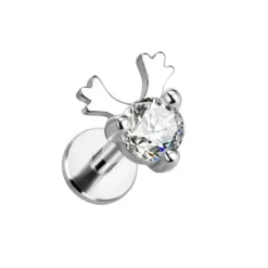 Labret srebrny renifer z białą cyrkonią - LGW-020