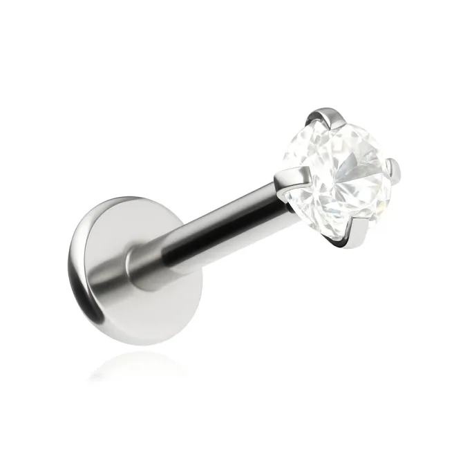 Labret srebrny z białą cyrkonią - LGW-001