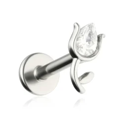 Labret tulipan z białymi cyrkoniami - srebrny - LGW-053