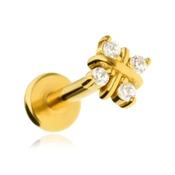 Labret z białymi cyrkoniami - złoty - LGW-052