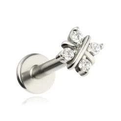 Labret z białymi cyrkoniami - srebrny - LGW-052