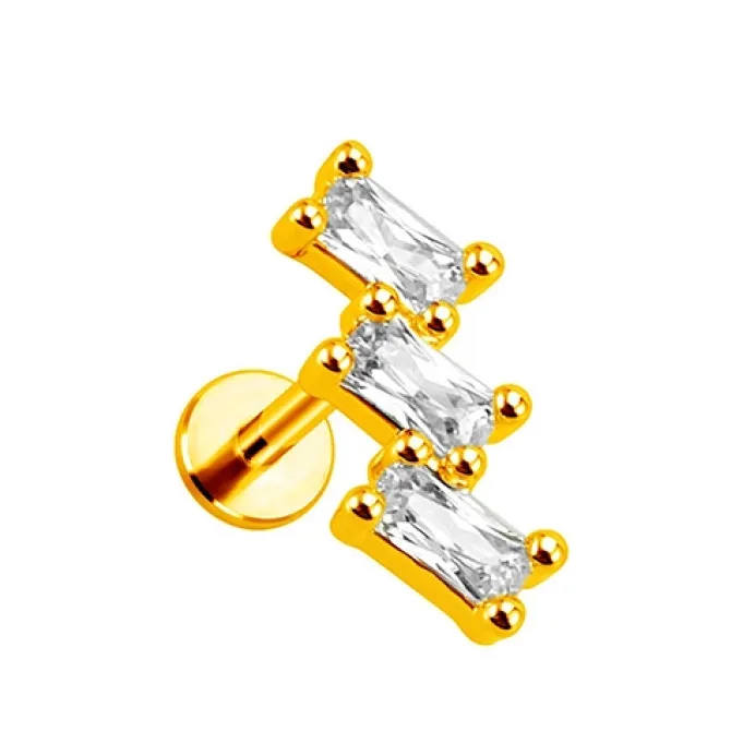 Labret z białymi kryształkami złoty - LGW-031