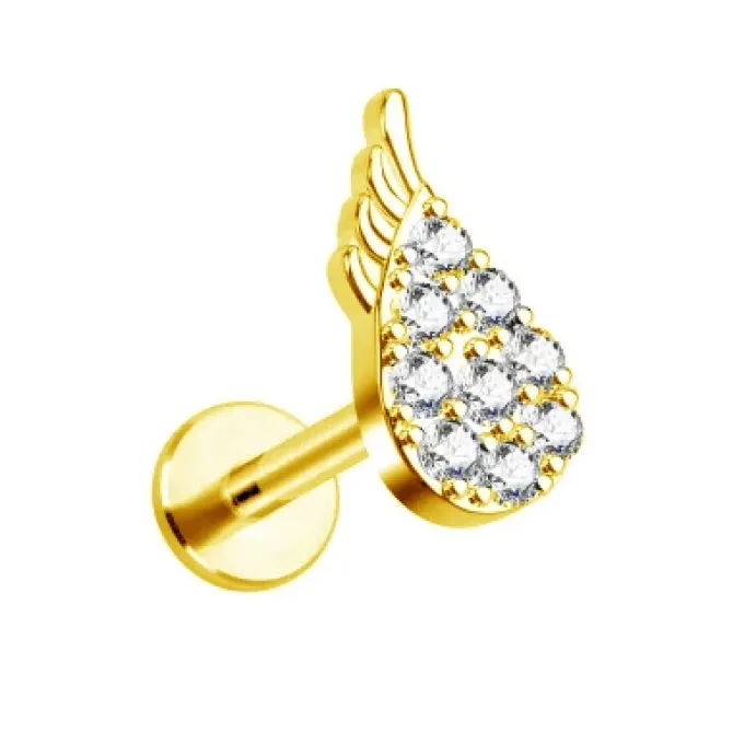 Labret złote skrzydło z białymi cyrkoniami - LGW-022