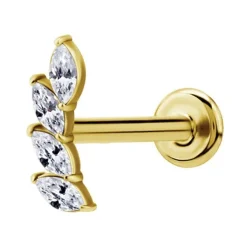 Labret złoty Cluster z białymi Premium Zirconia - prawy - LGW-024