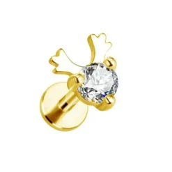 Labret złoty renifer z białą cyrkonią - LGW-020