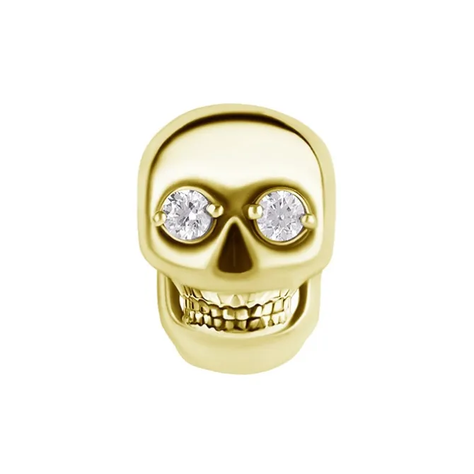 Nakrętka push in - czaszka z białymi cyrkoniami - CoCr NF - złoty - PI-005