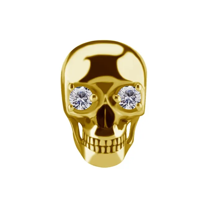 Nakrętka push in - czaszka z białymi cyrkoniami - CoCr NF - złoty - PI-014