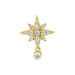 Nakrętka push in - gwiazda z białymi cyrkoniami - CoCr NF - złoty - PI-023