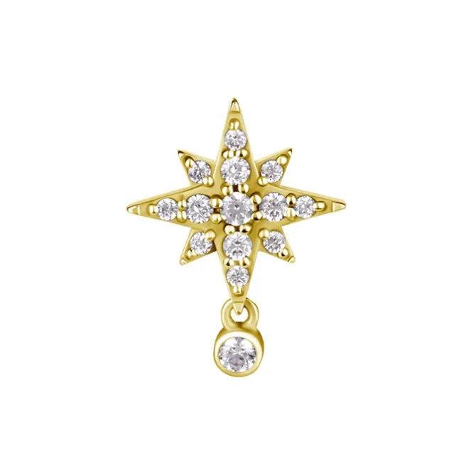 Nakrętka push in - gwiazda z białymi cyrkoniami - CoCr NF - złoty - PI-023