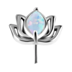 Nakrętka push in - kwiat lotosu z białym opalem - CoCr NF - srebrna - PI-003