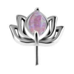 Nakrętka push in - kwiat lotosu z fioletowym opalem - CoCr NF - srebrna - PI-003