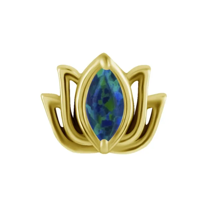Nakrętka push in - kwiat lotosu z zielonym opalem - CoCr NF - złota - PI-003