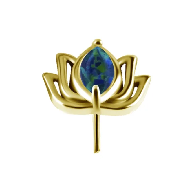 Nakrętka push in - kwiat lotosu z zielonym opalem - CoCr NF - złota - PI-003