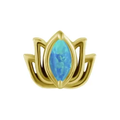 Nakrętka push in - kwiat lotosu z jasnoniebieskim opalem - CoCr NF - złota - PI-003