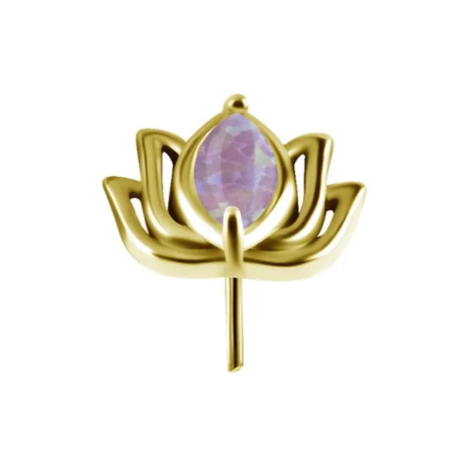 Nakrętka push in - kwiat lotosu z fioletowym opalem - CoCr NF - złota - PI-003