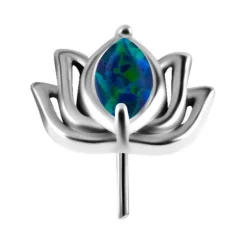 Nakrętka push in - kwiat lotosu z zielonym opalem - CoCr NF - srebrna - PI-003
