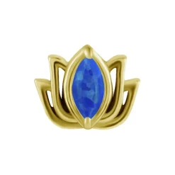 Nakrętka push in - kwiat lotosu z niebieskim opalem - CoCr NF - złota - PI-003