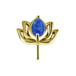 Nakrętka push in - kwiat lotosu z niebieskim opalem - CoCr NF - złota - PI-003