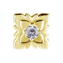 Nakrętka push in - kwiat z białą cyrkonią - CoCr NF - złoty - PI-026