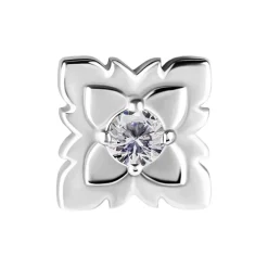 Nakrętka push in - kwiat z białą cyrkonią - CoCr NF - srebrny - PI-026