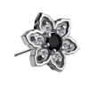 Nakrętka push in - kwiat z czarną i białymi cyrkoniami - CoCr NF - srebrny - PI-007