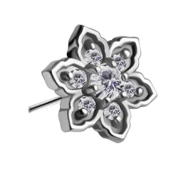 Nakrętka push in - kwiat z białymi cyrkoniami - CoCr NF - srebrny - PI-007