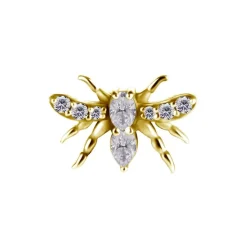 Nakrętka push in - latający owad z białą cyrkonią - CoCr NF - złoty - PI-018